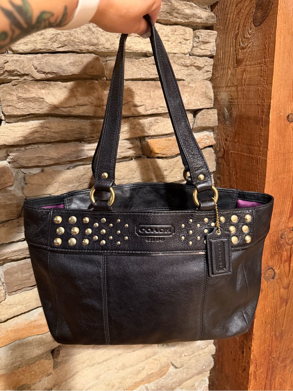 Coach EUC VTG Y2K East West Studded Shoulder Tote Bag Original Hang Tag F15235